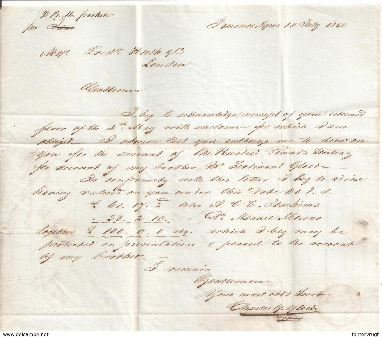 Buenos Aires10.7.1850>London. British Packet. Poste Maritieme - Prefilatelia