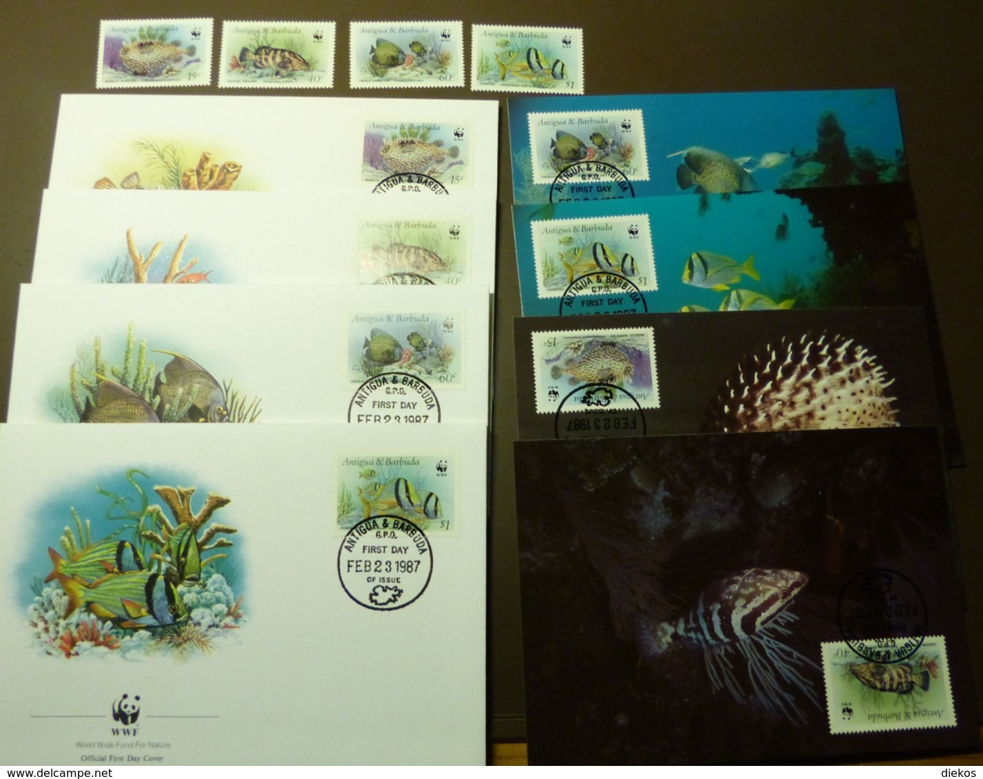 Antigua Barbuda 1987 Mi.1010-13 Fishes WWF  Marine Life, Corals Riff  Maxi Card FDC MNH ** #cover 4993 - Collections, Lots & Séries