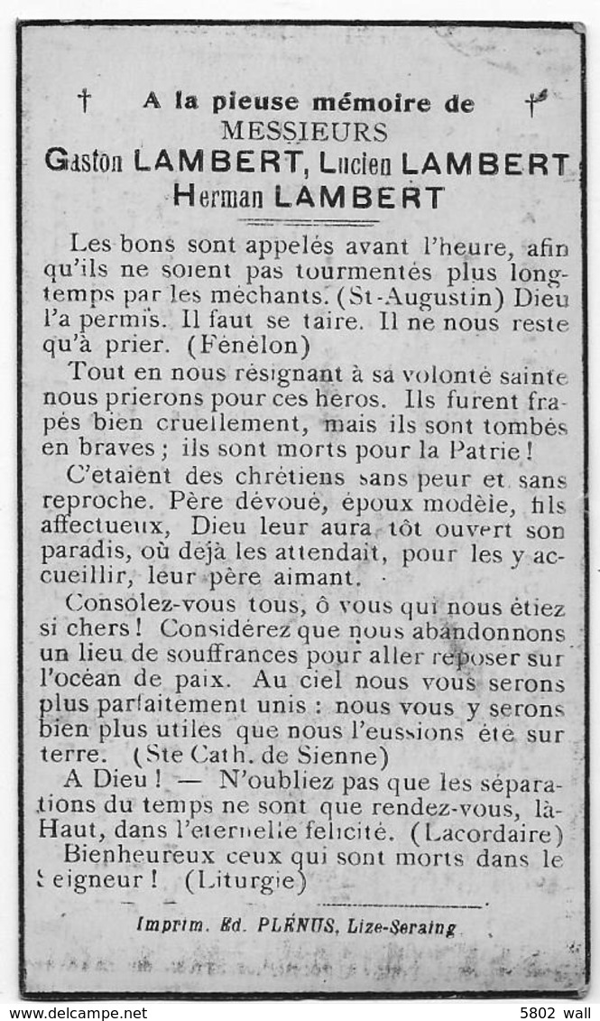 BANDE NOEL 1944 : Souvenir Pieux Des Frères Lambert - Obituary Notices