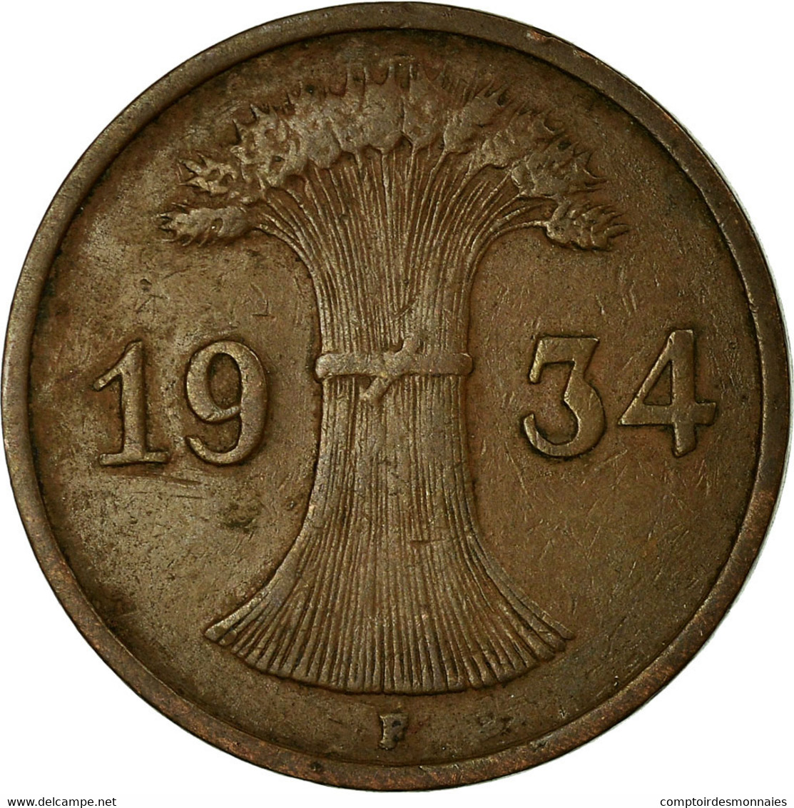 Monnaie, Allemagne, République De Weimar, Reichspfennig, 1934, Stuttgart, TTB - 1 Rentenpfennig & 1 Reichspfennig