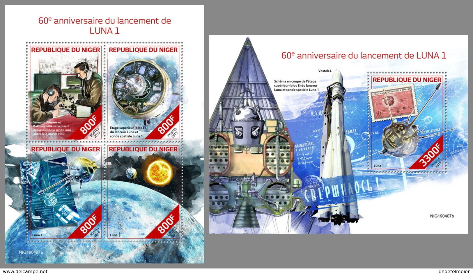 NIGER 2019 MNH Luna 1 Space Raumfahrt Espace M/S+S/S - OFFICIAL ISSUE - DH1939 - Afrique