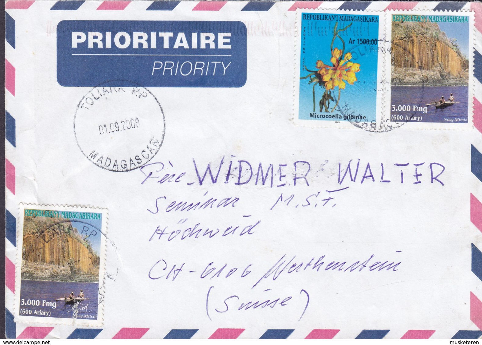 Madagascar Prioritaire Priority TOLIARA 200 Cover Lettre WERTHENSTEIN Suisse Orchid Orchid & Küste Von Nosy Mitsio Stamp - Madagaskar (1960-...)