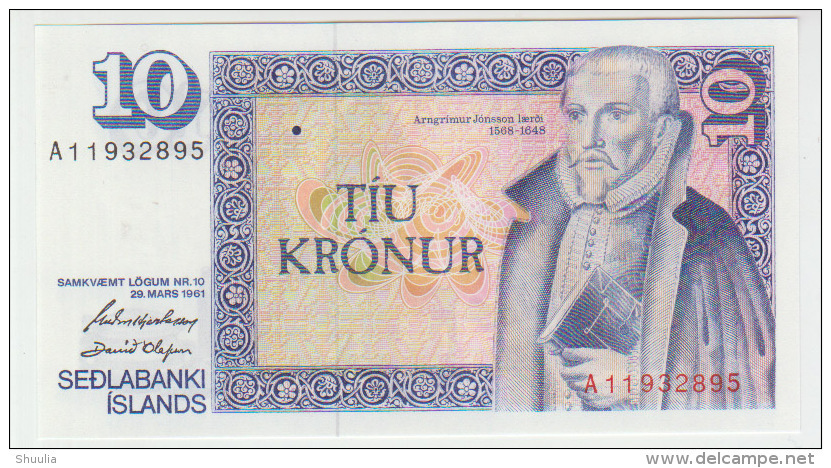 Iceland 10 Kronur 1961 Pick 48 UNC Sign2 - IJsland