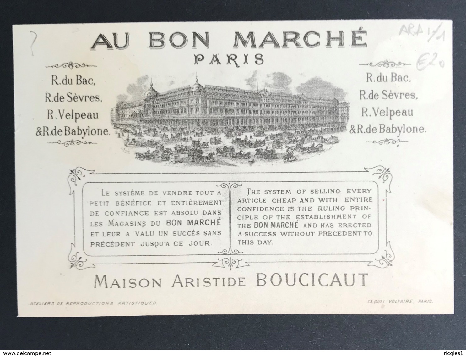 Au Bon Marché – 3 Chromos – 1888 – ARA1/1,2,5 - Au Bon Marché