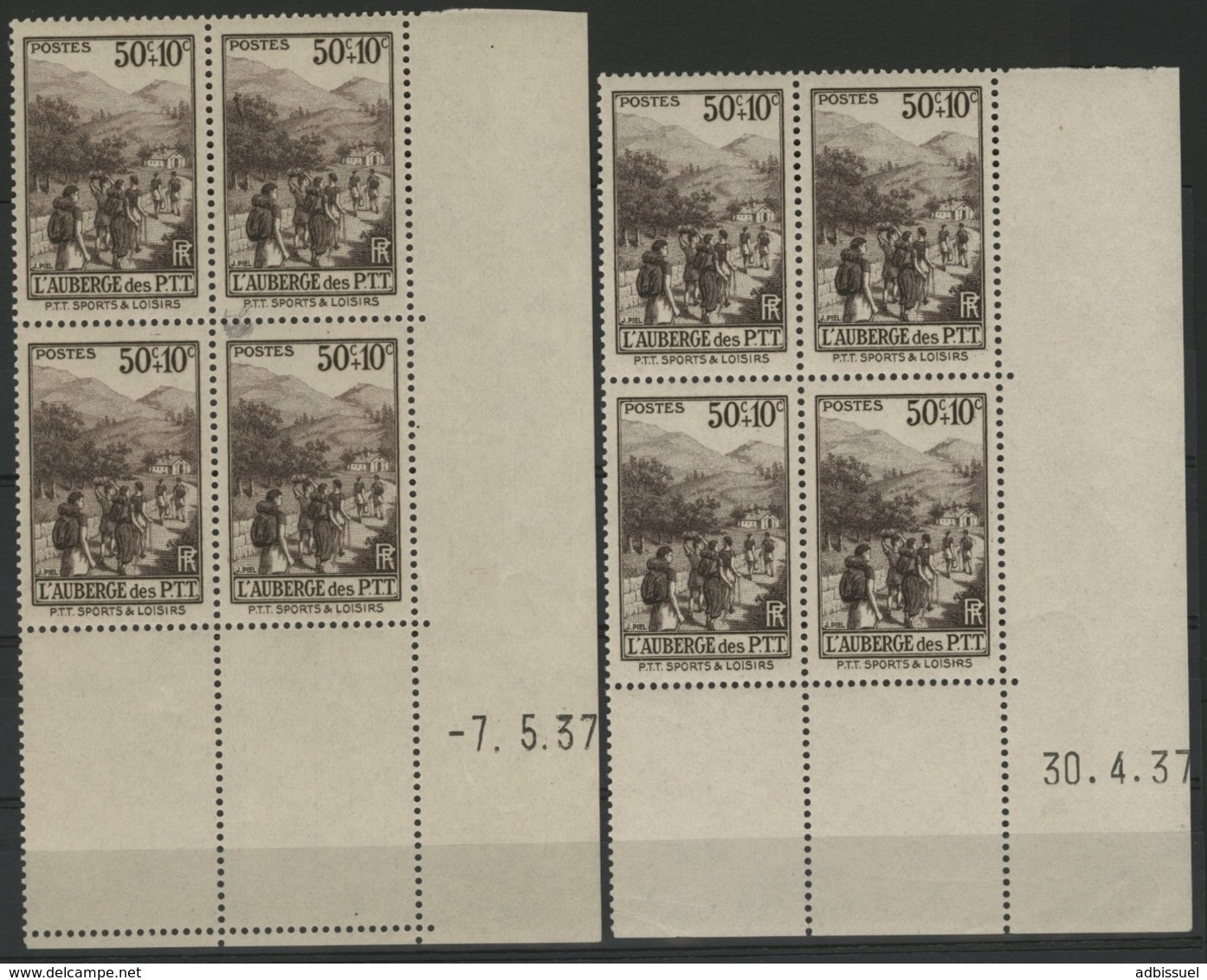 1937 / N°347 L'auberge Des Loisirs X8 Deux Blocs De Quatre Avec Coins Datés Du 30/4/37 Et 7/5/37. Cote 28 €. TB - 1930-1939