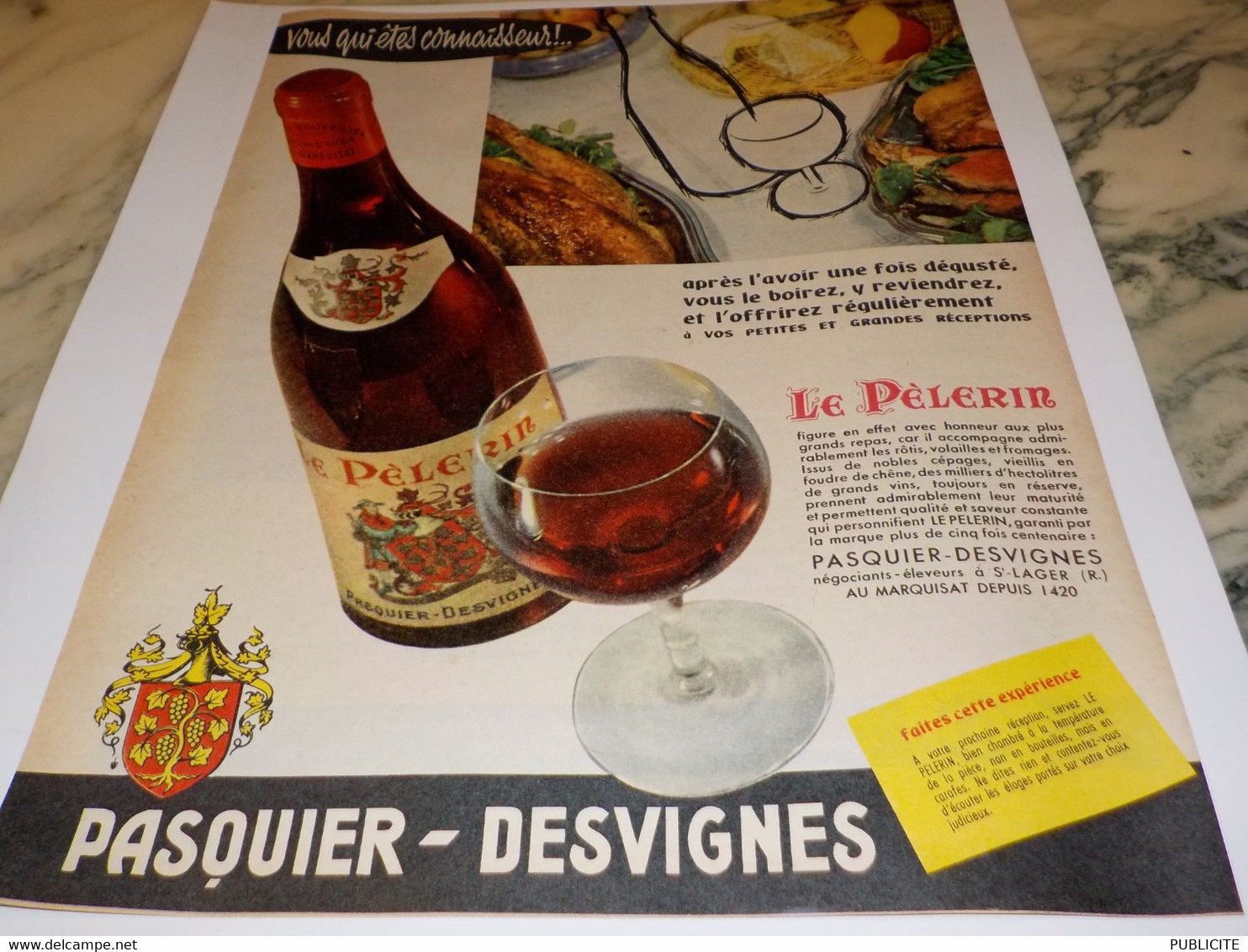 ANCIENNE PUBLICITE LE PELERIN DE PASQUIER DESVIGNES 1961 - Alcohols