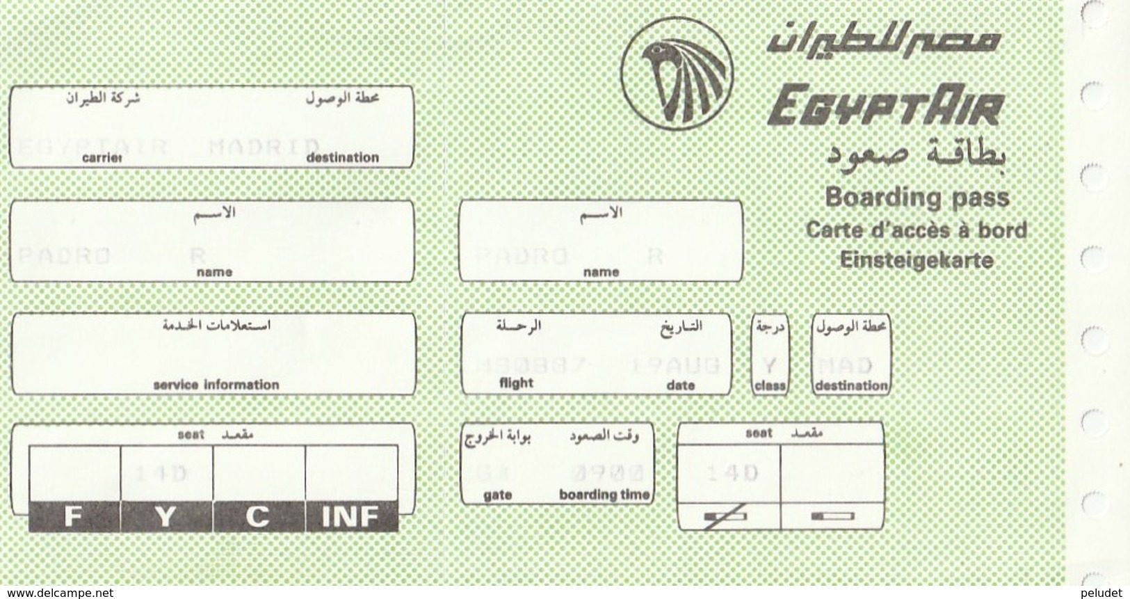 PASSENGER TICKET - BILLETE DE PASAJE / EGYPTAIR 1989 CAIRO MADRID - Boarding Pass - Mondo