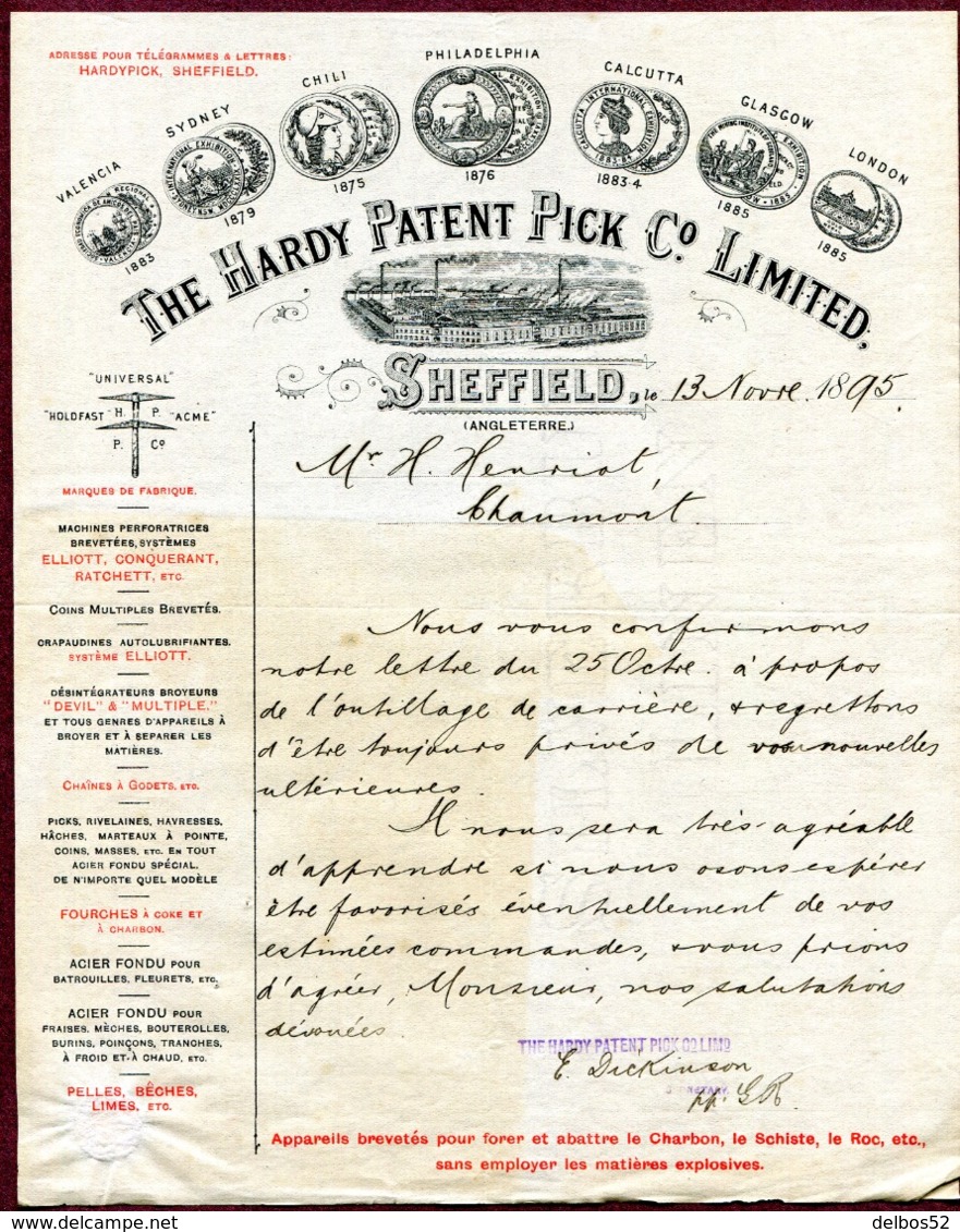 SHEFFIELD  (1895) : " THE HARDY PATENT PICK Co LIMITED " Forage Charbon Et Schiste - Royaume-Uni