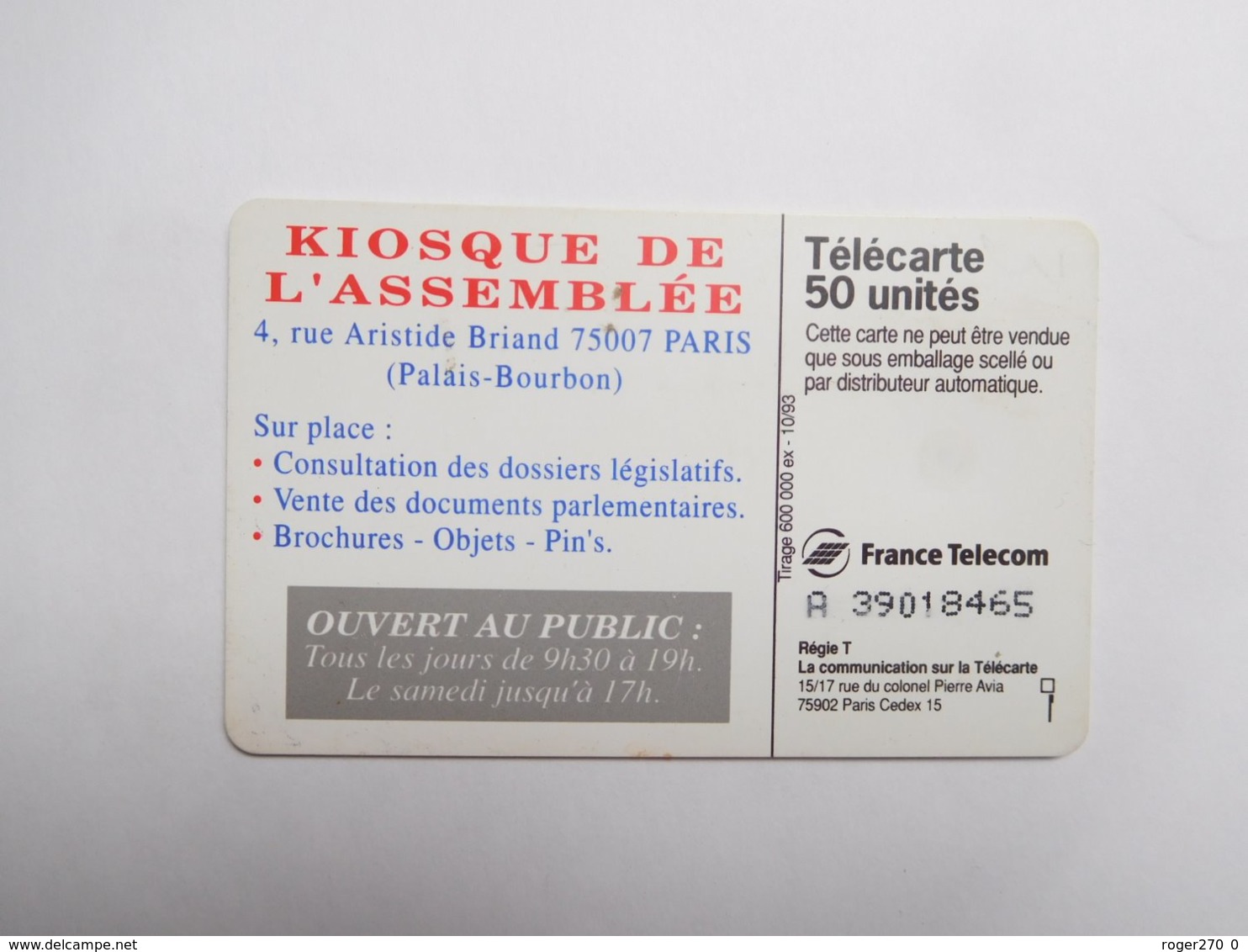 Télécarte Publique , F425 , Le Kiosque De L'Assemblée , Ex. N° 0534 - 1993