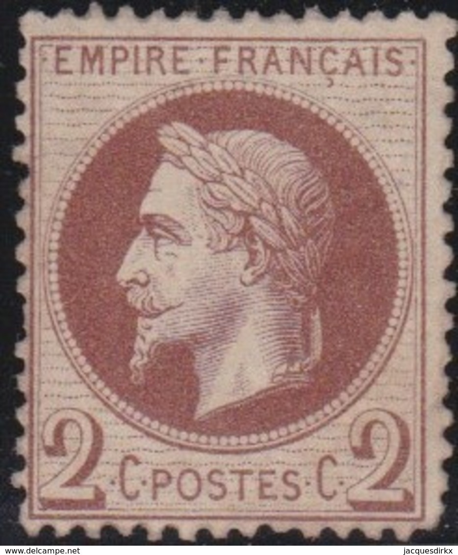 France  .   Yvert   .     26     .        (*)    .        Pas De Gomme  .  / .    No Gum - 1863-1870 Napoleon III With Laurels