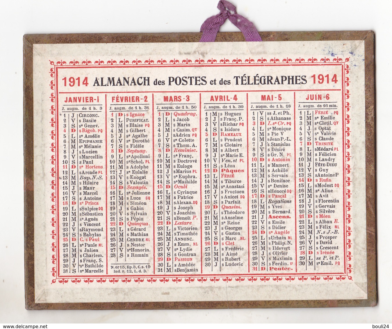 CALENDRIER DES POSTES 1914 PETIT FORMAT   BEL ETAT - Kleinformat : 1901-20