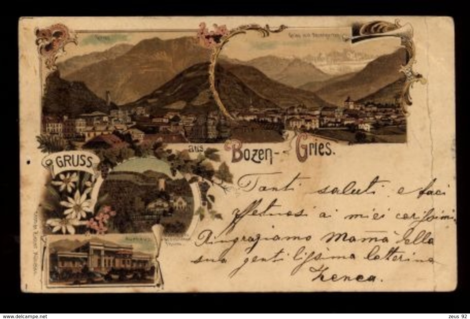 C2356 GRUSS AUS BOZEN GRIES SALUTI DA BOLZANO 1898 ? KURHAUS UND PANORAMA  FORMATO PICCOLO - Bolzano (Bozen)