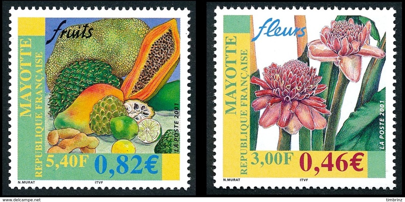 MAYOTTE 2001 - Yv. 106 Et 107 **   Faciale= 1,28 EUR - Fruits, Fleurs  ..Réf.AFA23336 - Ungebraucht