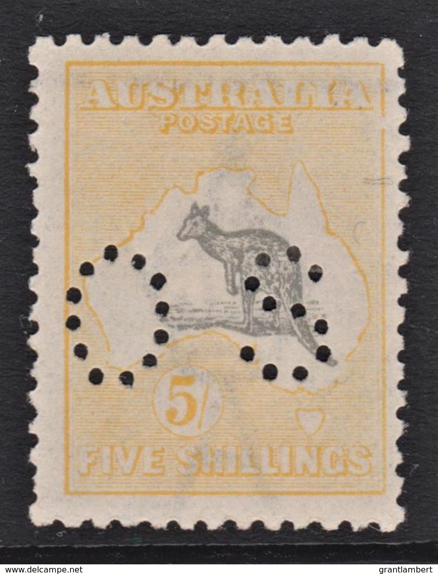 Australia 1918 Kangaroo 5/- Grey & Pale Yellow 3rd Wmk Perf OS MH - Variety - Neufs