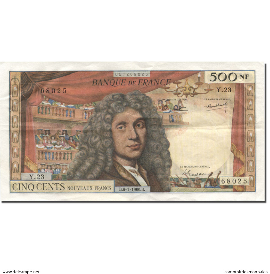 France, 500 Nouveaux Francs, Molière, 1966, 1966-01-06, TTB+, Fayette:60.9 - 500 NF 1959-1966 ''Molière''