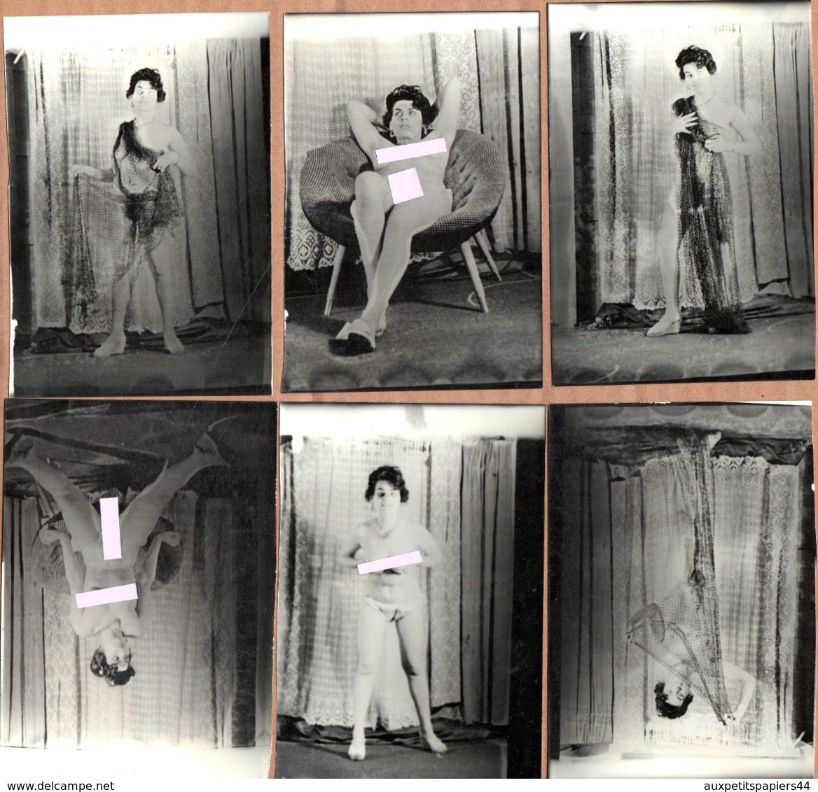 Lot De 6 Photos Originales Portrait Artistique De Jeune & Jolie Jeune Femme Nue En Studio & Filet De Pêche Vers 1950 - Pin-up