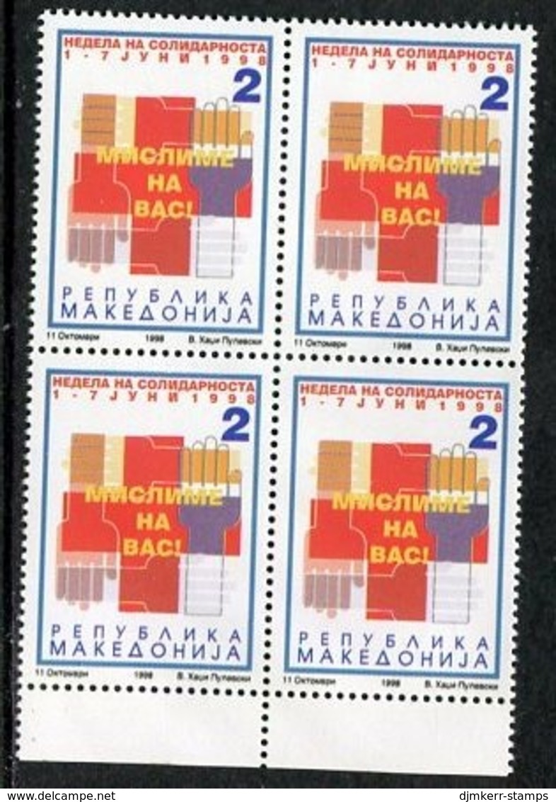 MACEDONIA 1998 Solidarity Week Tax Block Of 4 MNH / **.  Michel 99 - Macedonia Del Norte