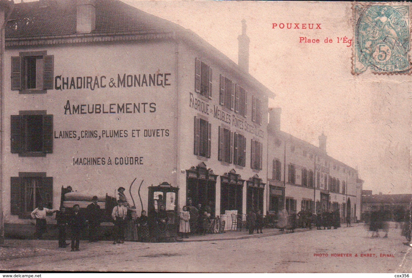 CPA 88 POUXEUX Place De L'Eglise Fabrique De Meuble CHADIRAC & MONANGE - Pouxeux Eloyes