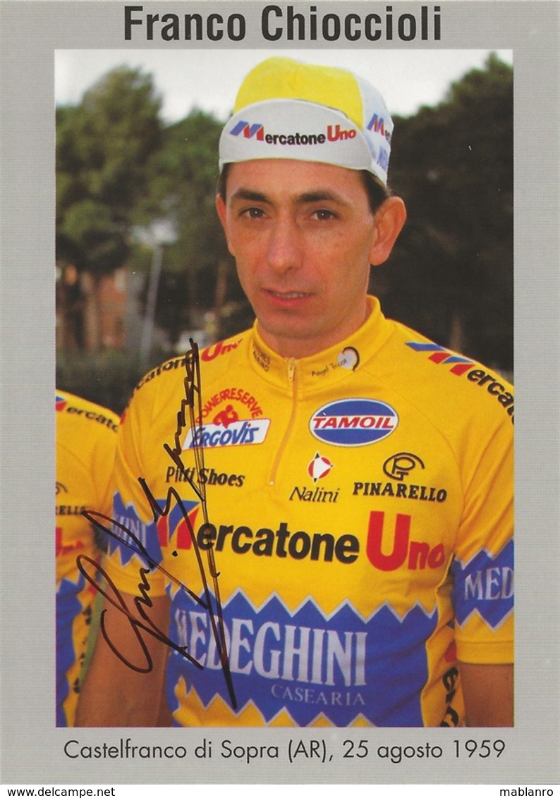 CARTE CYCLISME FRANCO CHIOCCIOLI SIGNEE TEAM MERCATONE UNO 1994 - Cyclisme