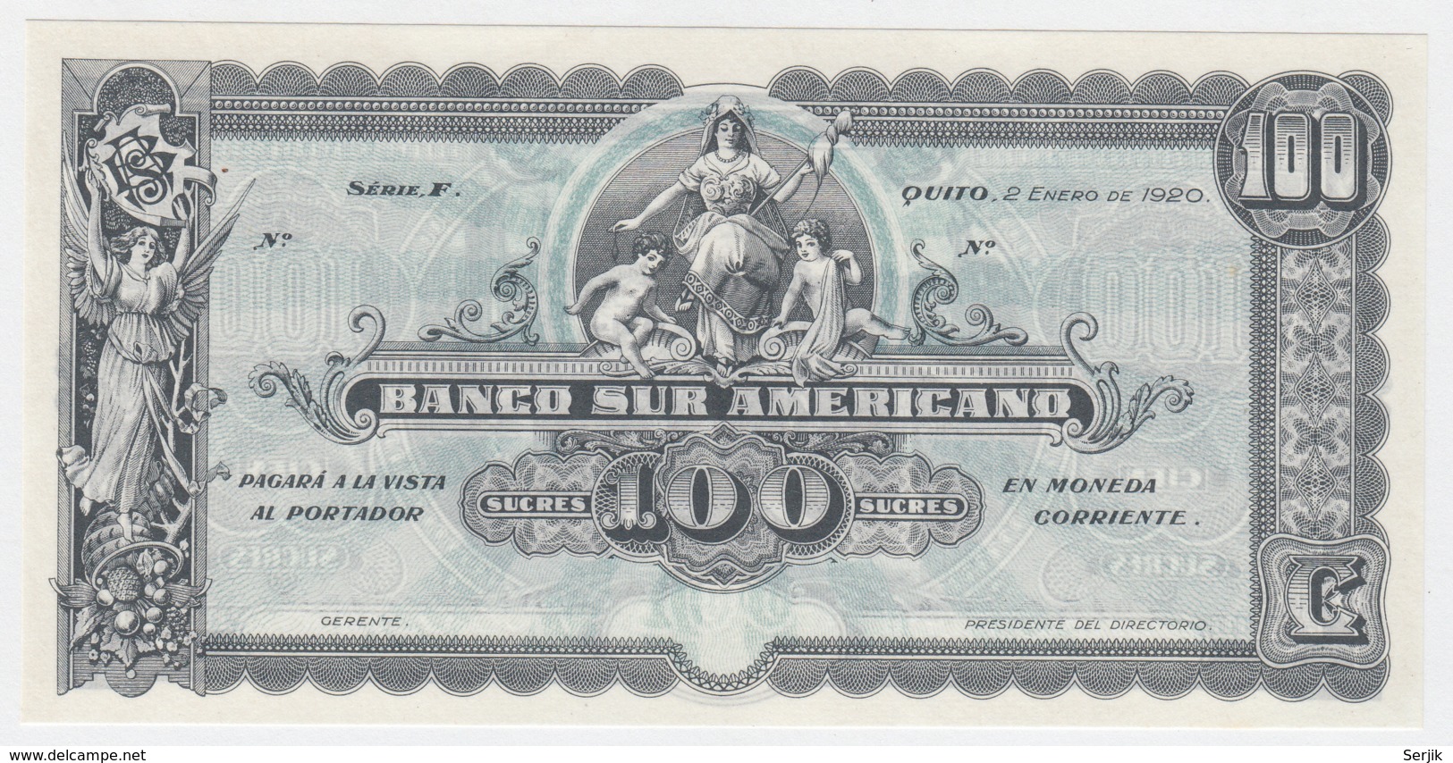 Ecuador 100 Sucres 1920 UNC NEUF Remainder Pick S254 - Ecuador