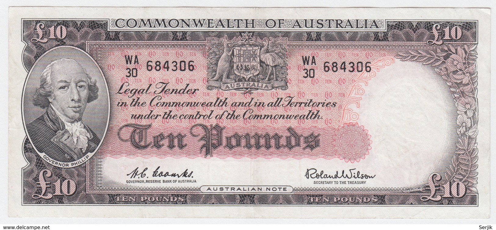 Australia 10 Pounds 1960 - 1965 VF+ Pick 36 - 1960-65 Reserve Bank Of Australia