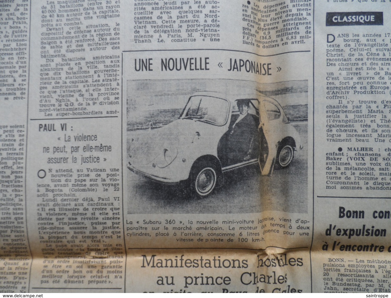 Tour De France 1968.Poulidor,Van Springel,Zilioli.Bordeaux,accident De Car.La "Subaru 360".Panique à Bannalec,1 Lion... - 1950 à Nos Jours