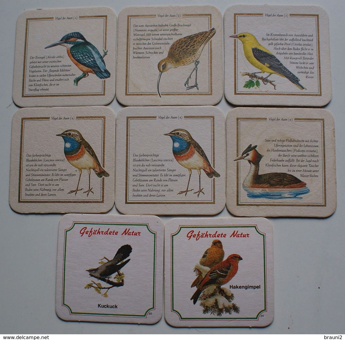 Vögel Birds Oiseaux Bierdeckel 6 X Licher 2 X Braunfelser - Beer Mats