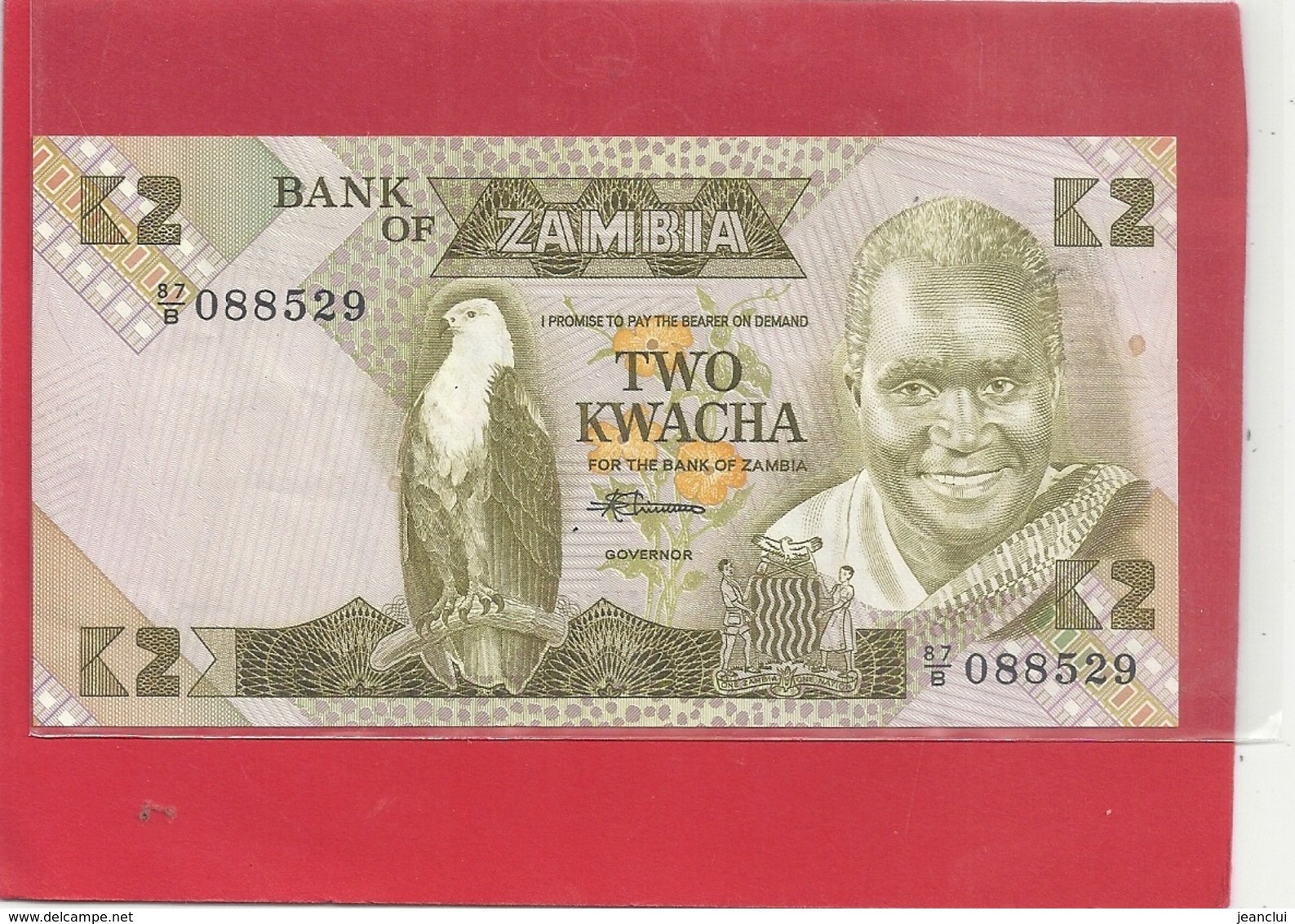 BANK OF ZAMBIA . TWO KWACHA . 87/B . N° 088529 . 2 SCANES - Zambie