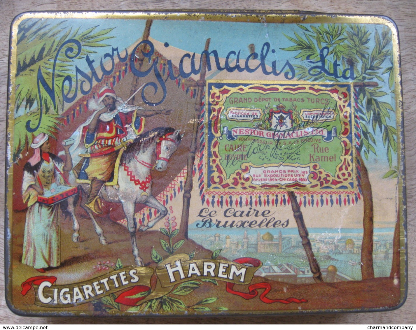 Antique Empty 100 Cigarette Tin - Boîte Ancienne Cigarettes NESTOR GIANACLIS HAREM / 7 Scans - Boites à Tabac Vides