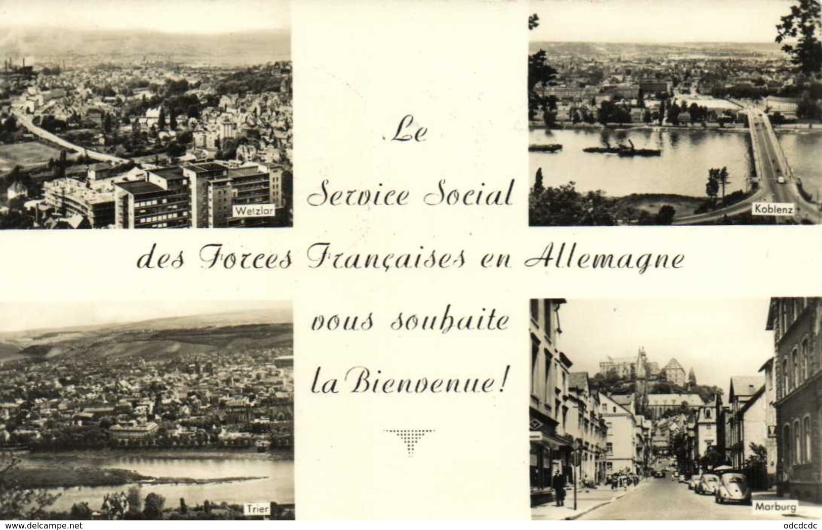 Militaria Le Service Social Des Forces Francaises En Allemagne Vous Souhaite La Bienvenue Multivues RV Timbre FM  Cachet - Autres & Non Classés