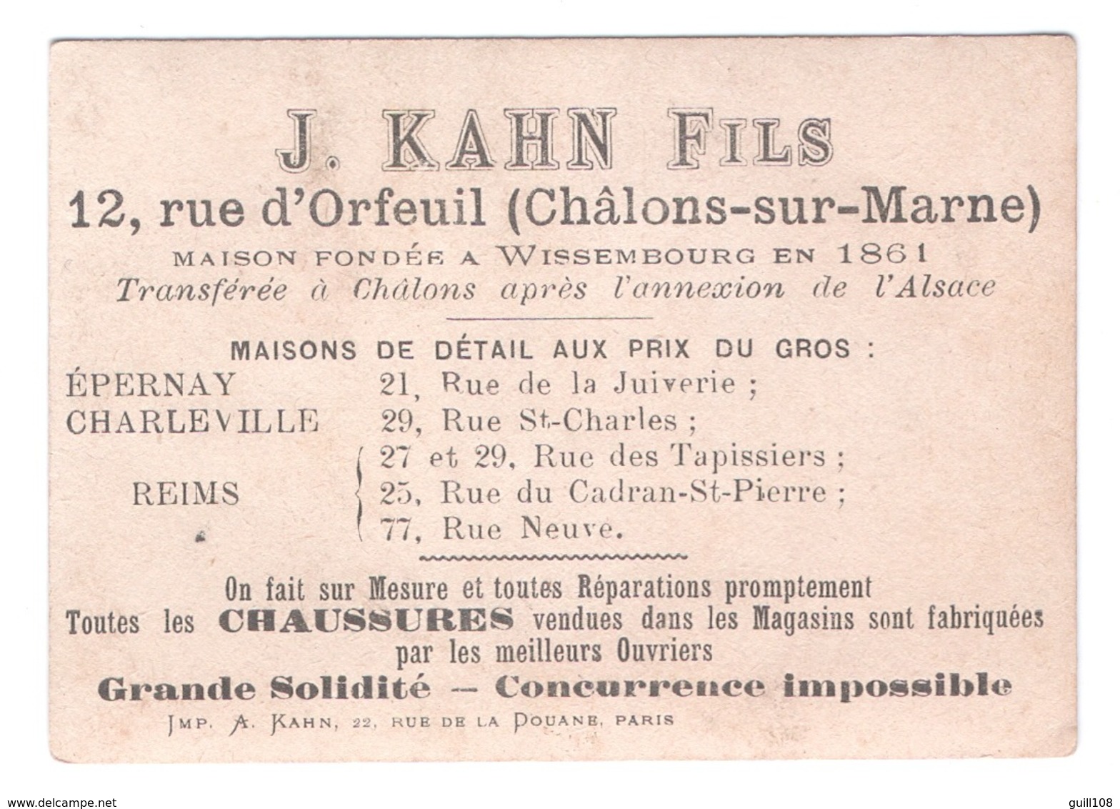 Petite Chromo Circa 1890 J Kahn Châlons Sur Marne Wissembourg Monument Paris Quartier Le Temple Du Robe Mode A15-190 - Suchard