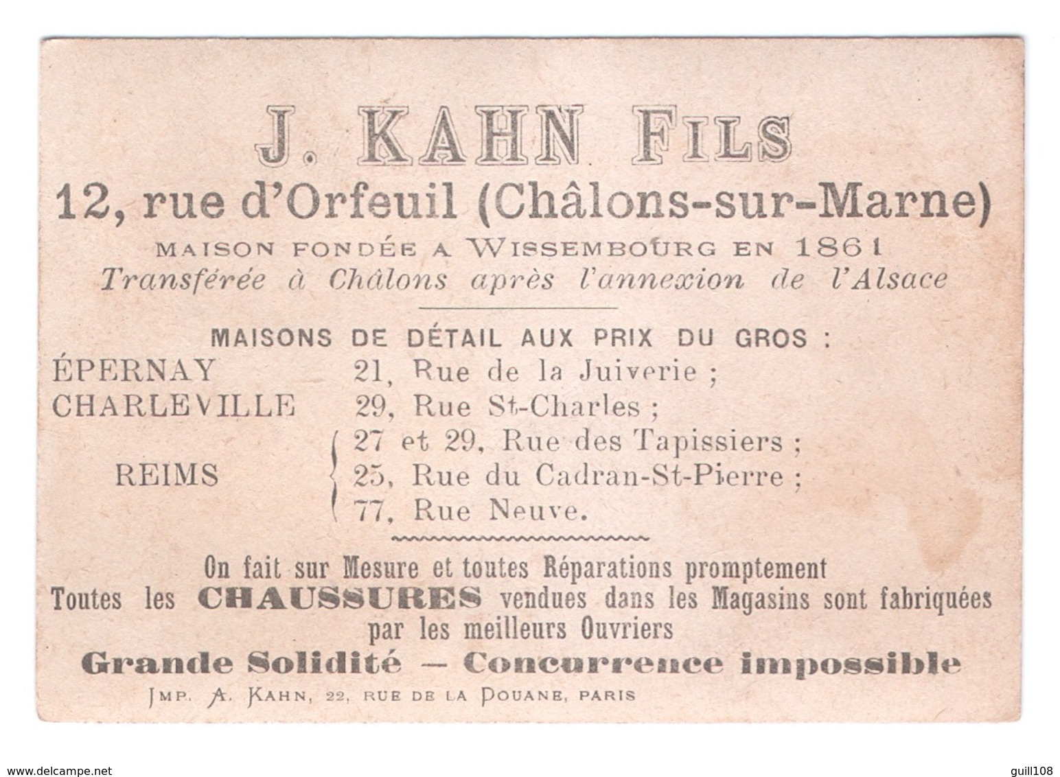 Petite Chromo Circa 1890 J Kahn Châlons Sur Marne Wissembourg Monument Paris Quartier Hôtel Des Invalides Les A15-191 - Suchard