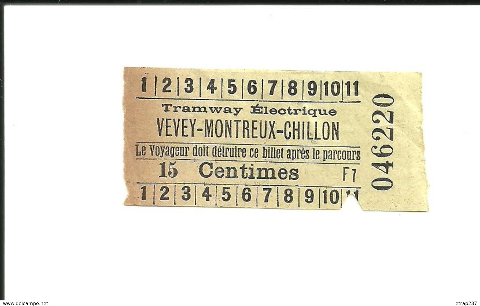 Ticket Ancien. Tramway Électrique VEVEY-MONTREUX-CHILLON. Voir Description - Europa