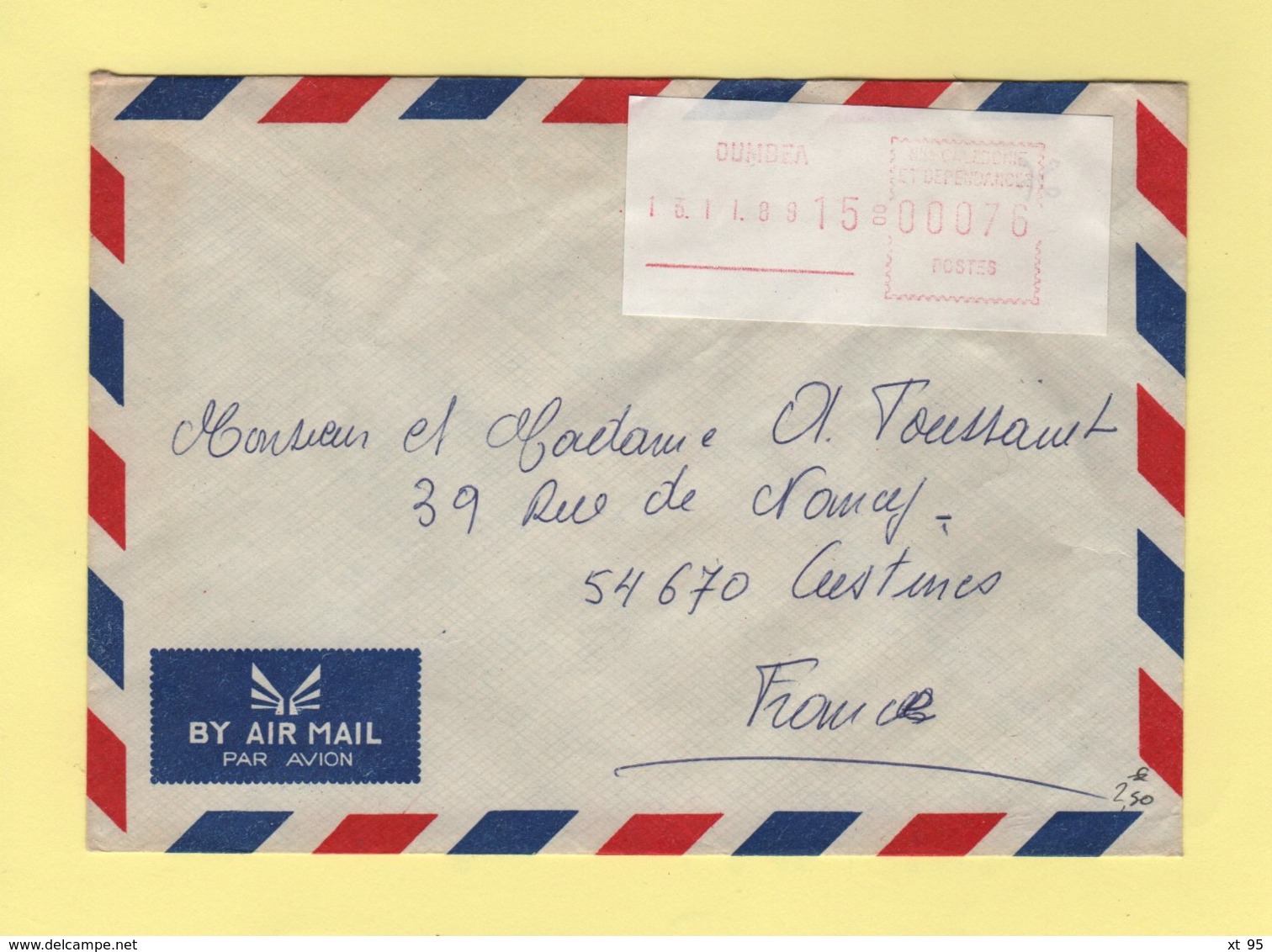 Nouvelle Caledonie - Dumbea - 1989 - Par Avion Destination France - Cartas & Documentos