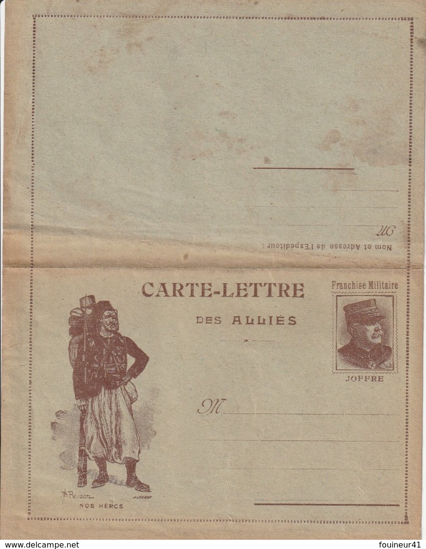 Carte-Lettre Des Alliés, Effigie De Joffre - Nos Héros, Voir Scan Pour état (salissures) - Guerre 1914-18