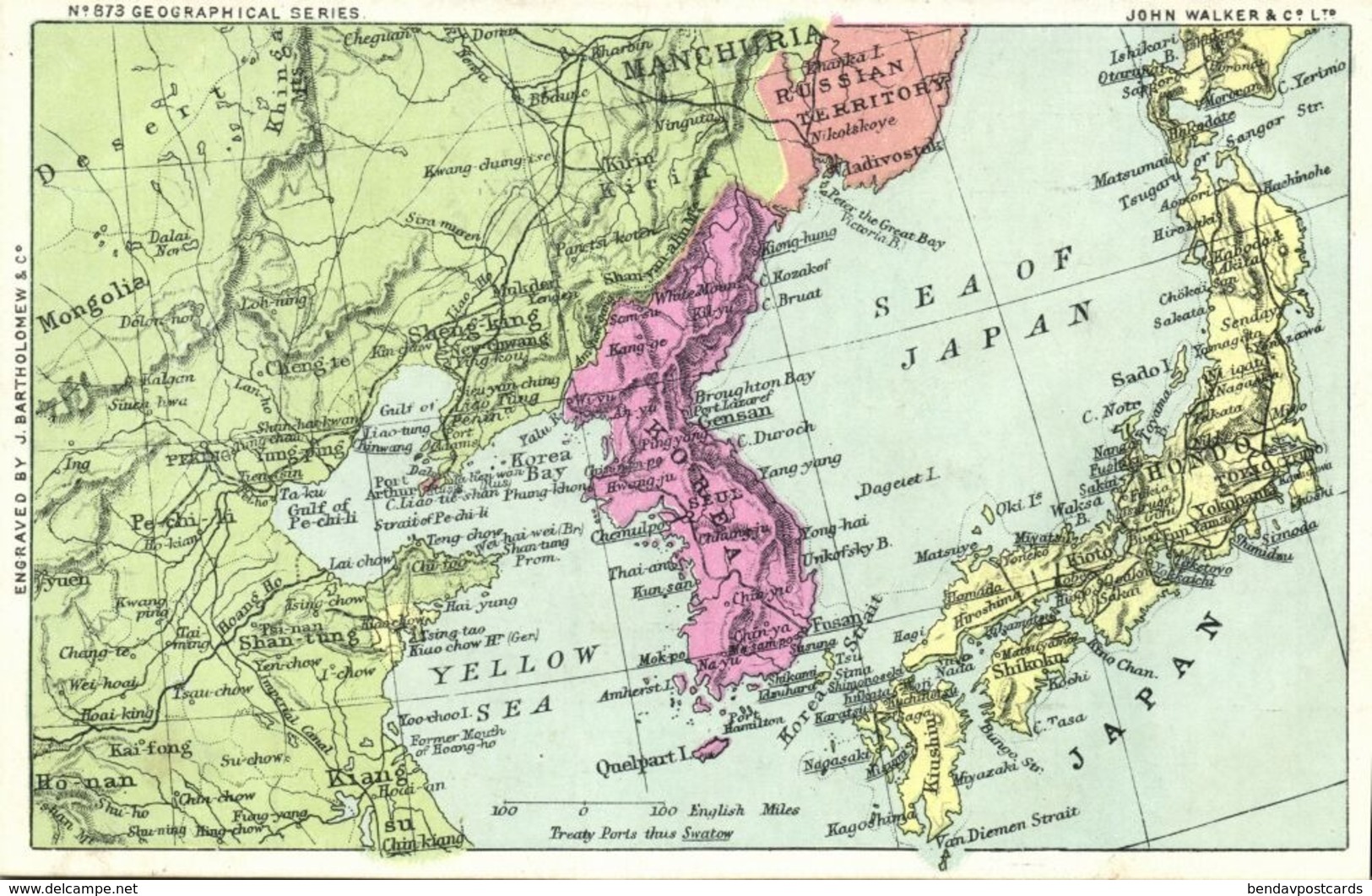 Korea Coree, John Walker Geographical Series No. 873 MAP Postcard (1910s) - Korea, South