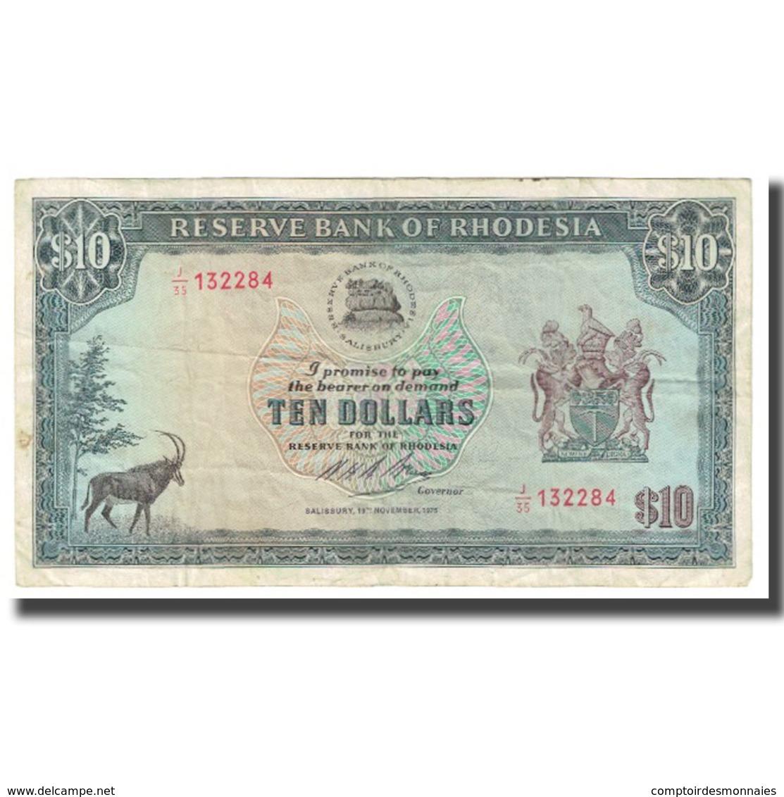 Billet, Rhodésie, 10 Dollars, 1975, 1975-11-19, KM:33h, TB - Rhodesia