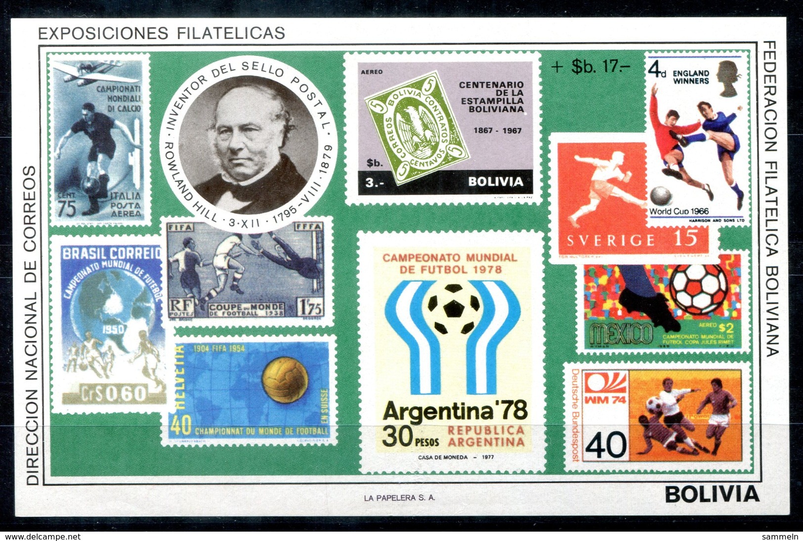 5065 - BOLIVIEN - Block 84 ** - FUSSBALL / FOOTBALL / SOCCER / ROWLAND HILL - Bolivien