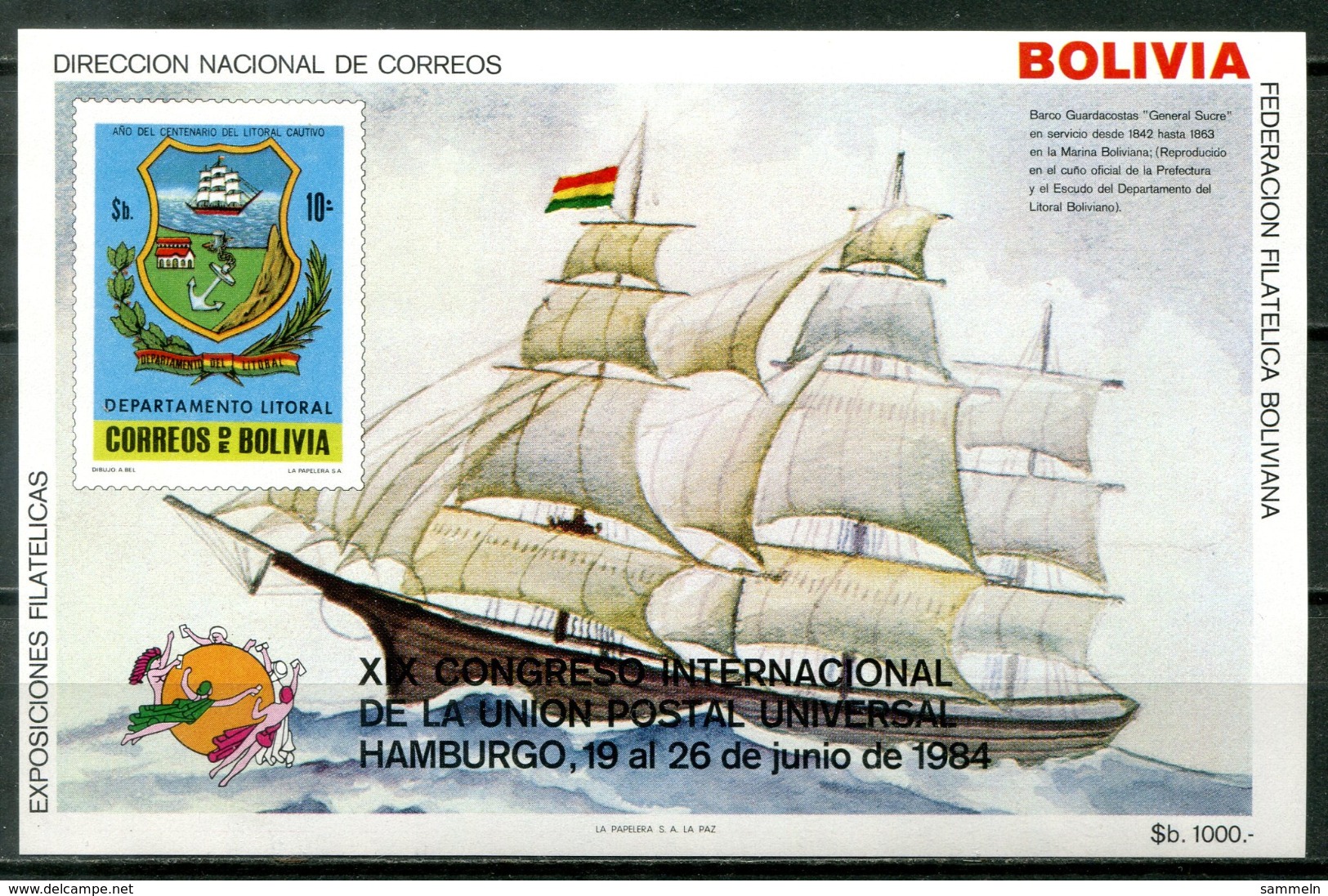 5073 - BOLIVIEN - Block 137 ** - SCHIFF / UPU / SHIP - Bolivien