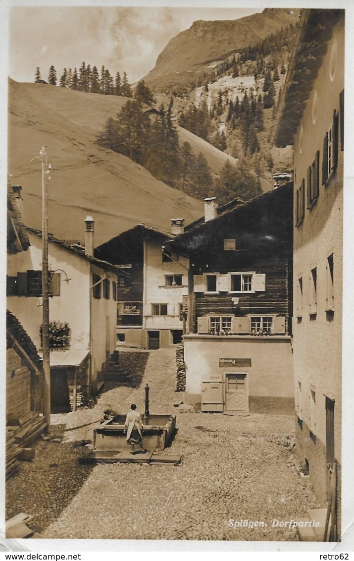 SPLÜGEN → Dorfpartie Mit Dorfbrunnen, Fotokarte Ca.1940 - Splügen