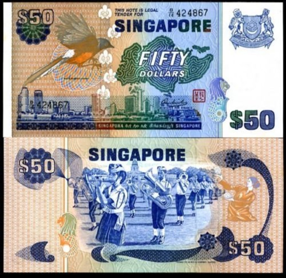 SINGAPORE 50 DOLLARS ND 1976 BIRD SERIE P 13 UNC - Singapore