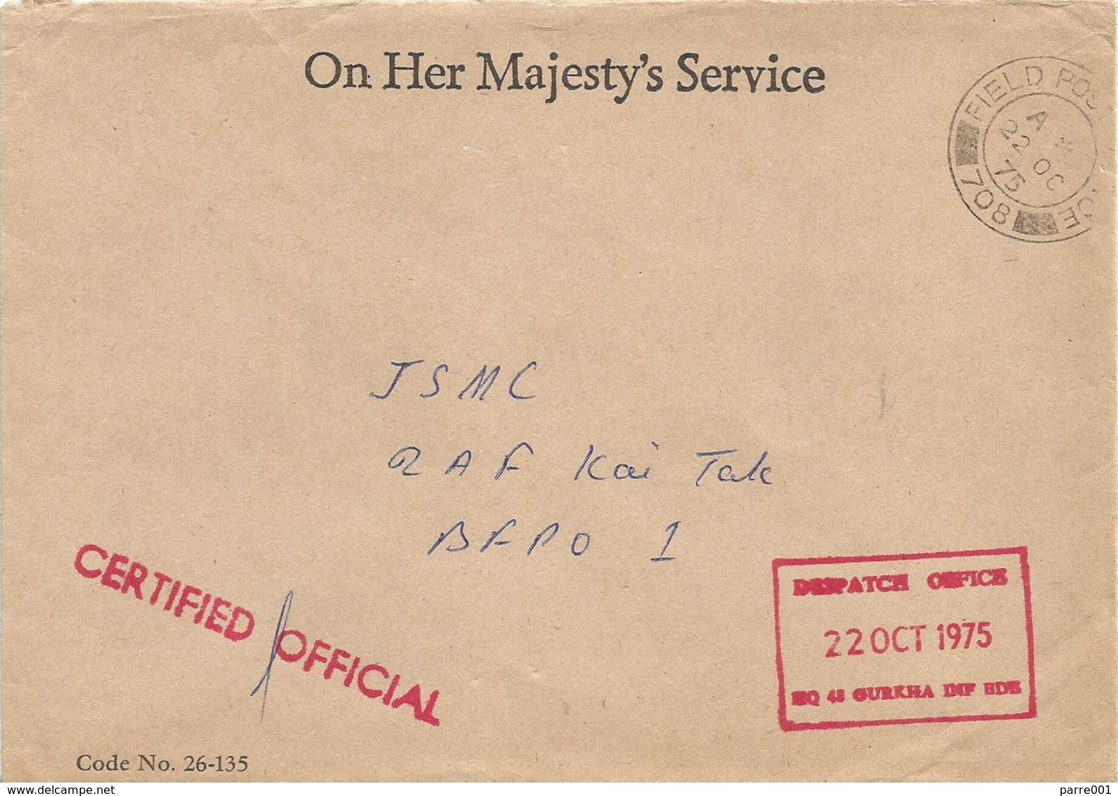 Hong Kong 1975 FPO 708 RAF Kai Tak Gurkha Infantry Brigade Forces Official Domestic Cover - Briefe U. Dokumente