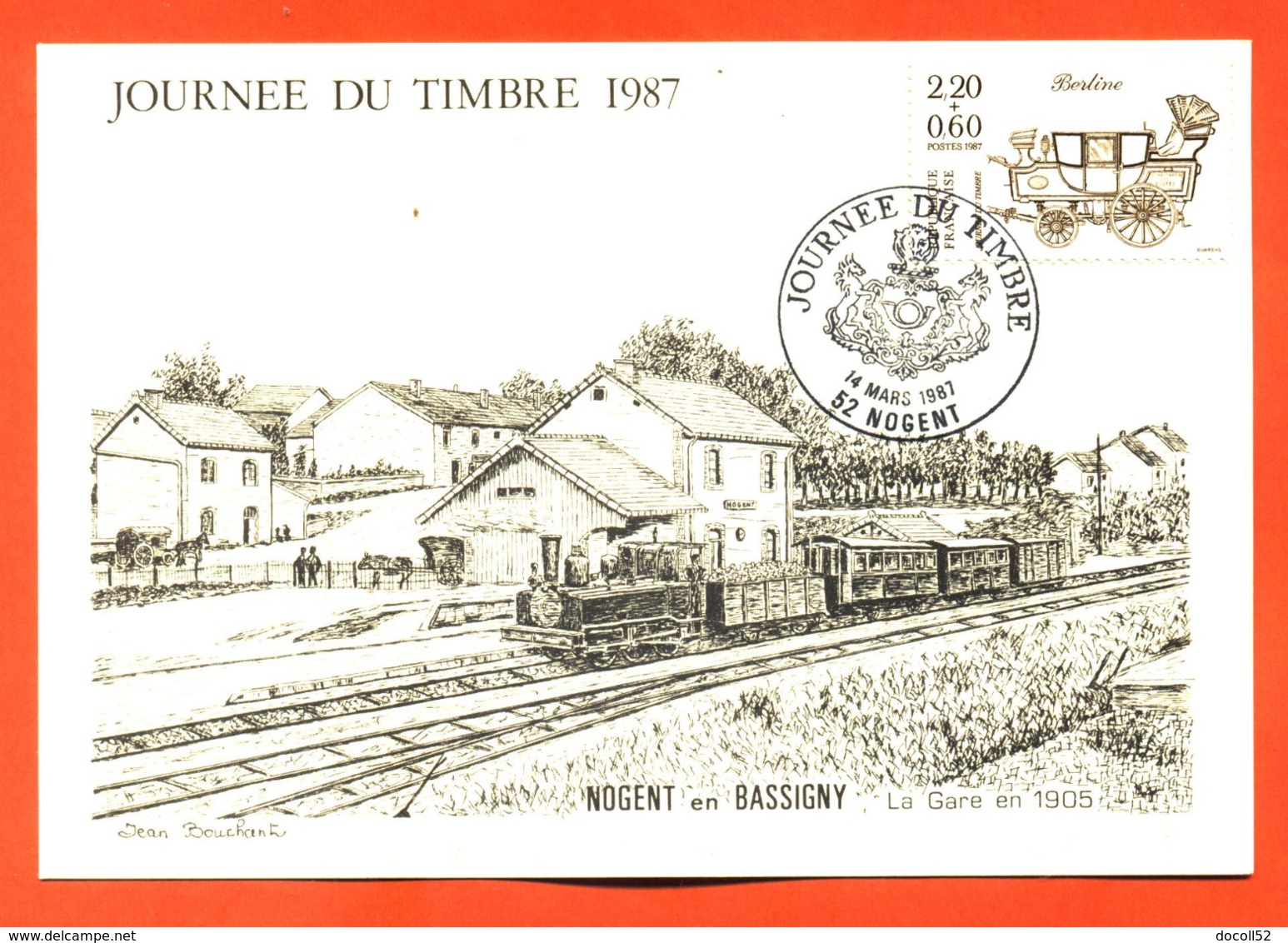 Carte Maximum Nogent En Bassigny Journée Du Timbre 14 Mars 1987 " La Gare En 1905 " - 1980-1989