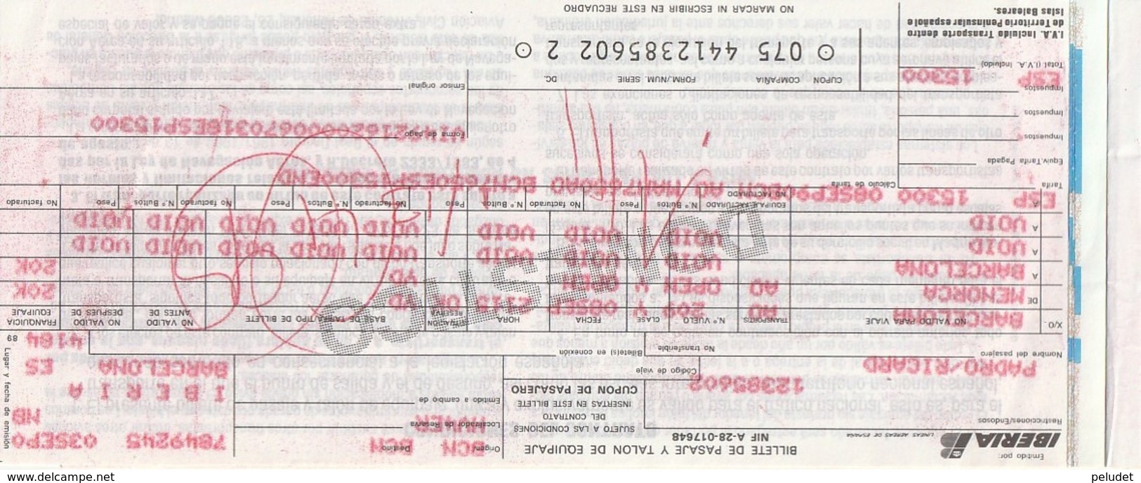 PASSENGER TICKET - BILLETE DE PASAJE / IBERIA DOMESTICO 1990 - BARCELONA MENORCA BARCELONA - Europa