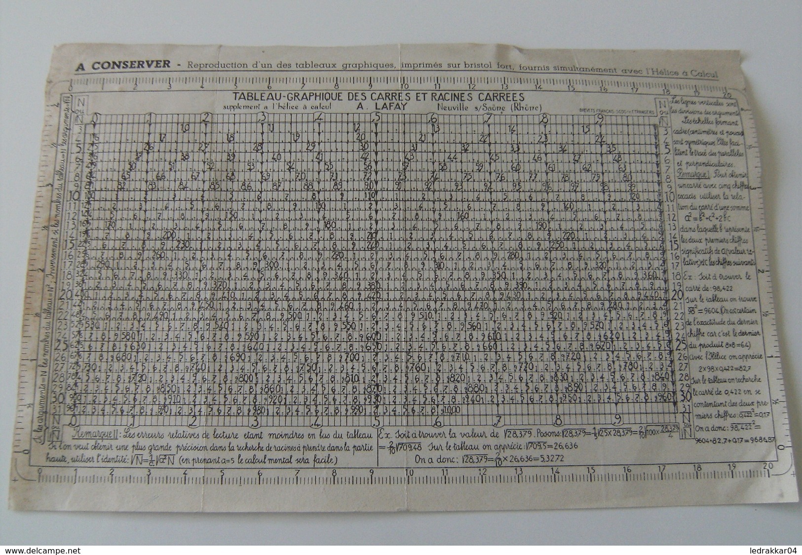 Feuille-papier-tableau-graphique-racines-carrees-helice-a-calcul-A-LAFAY - Non Classés