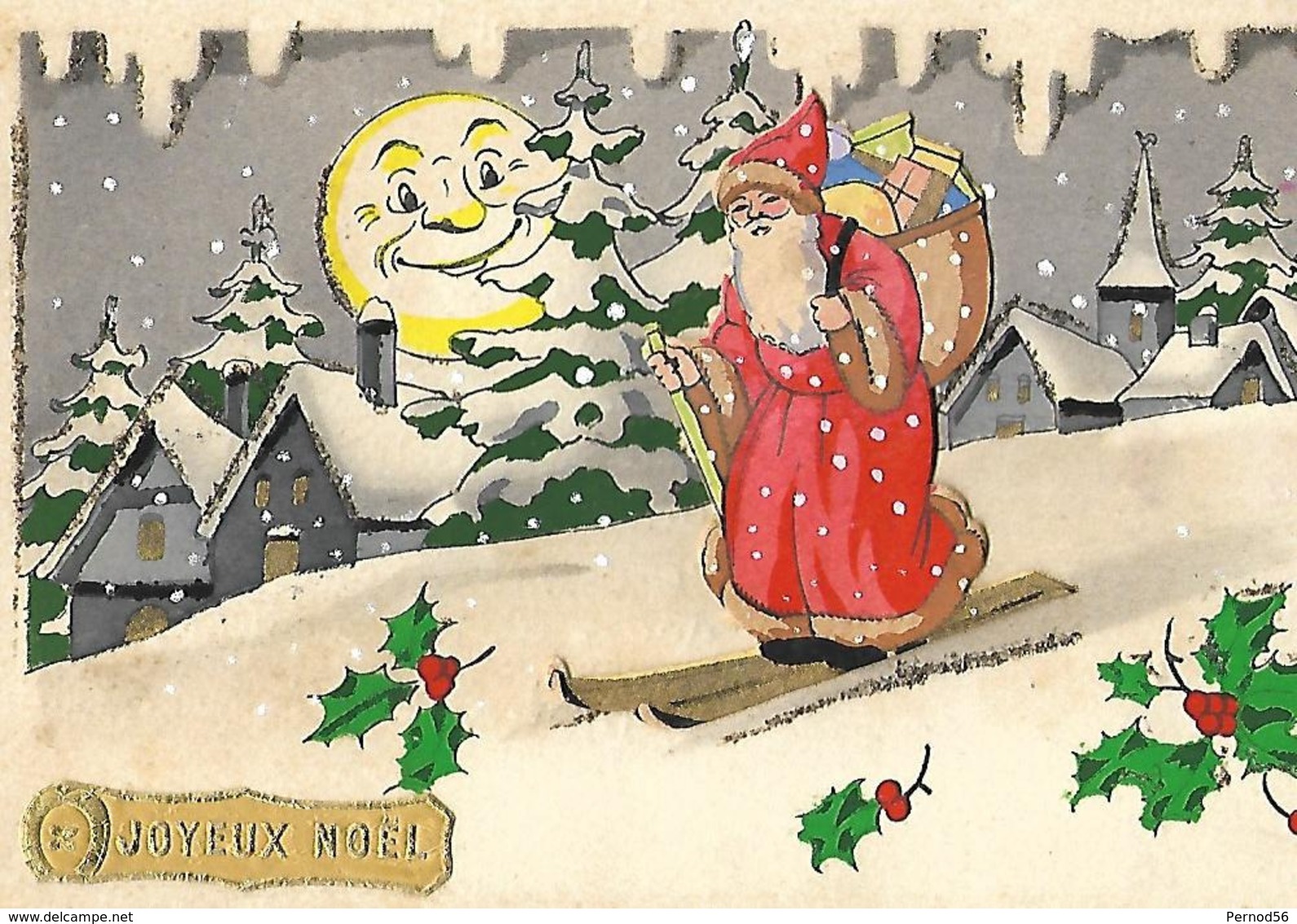 CPA Père Noel  CHROMO  En Sur épaisseur !  Sur Des Skis - Nikolaus