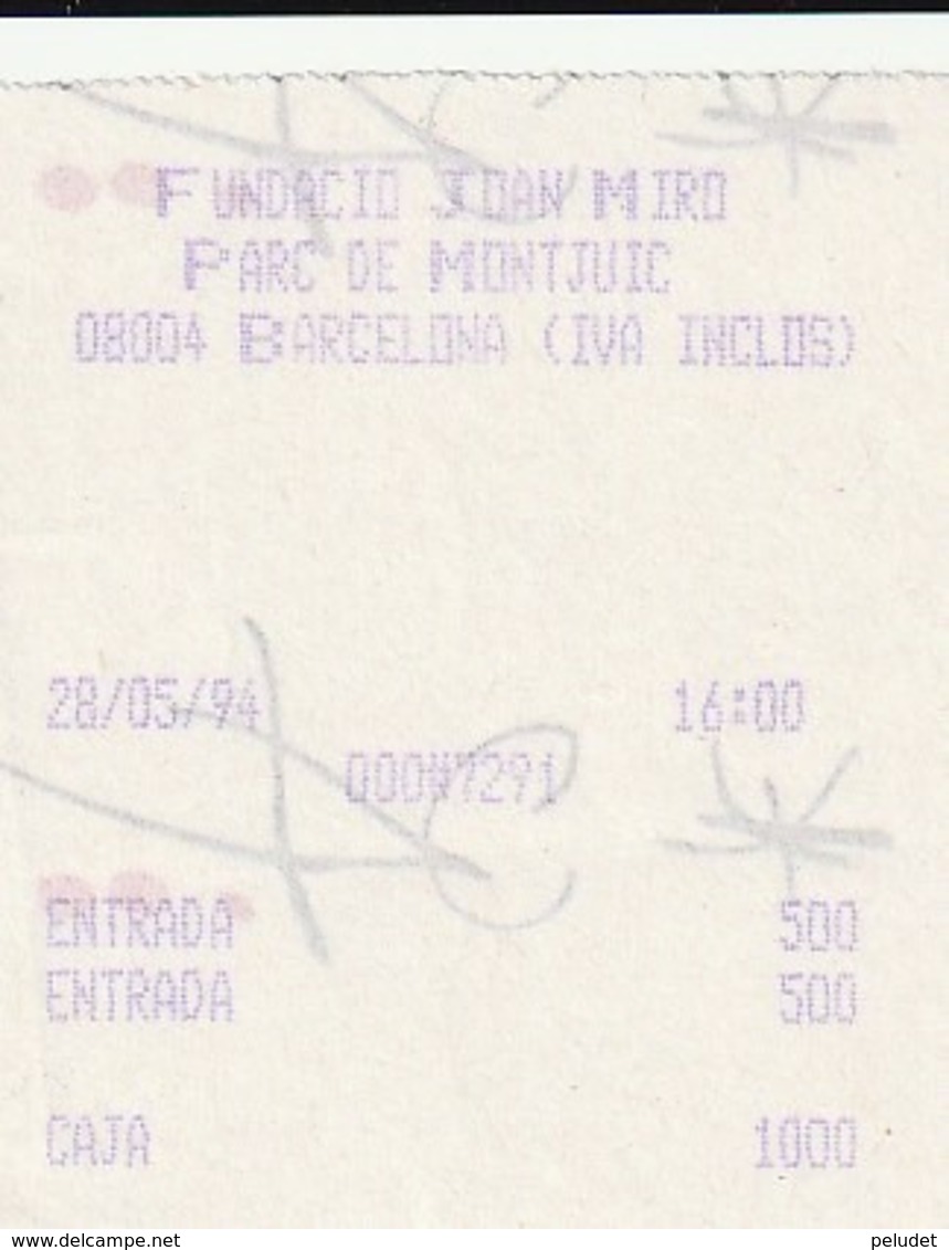 TICKET - ENTRADA / FUNDACIO JOAN MIRO - 1994 - Tickets - Entradas