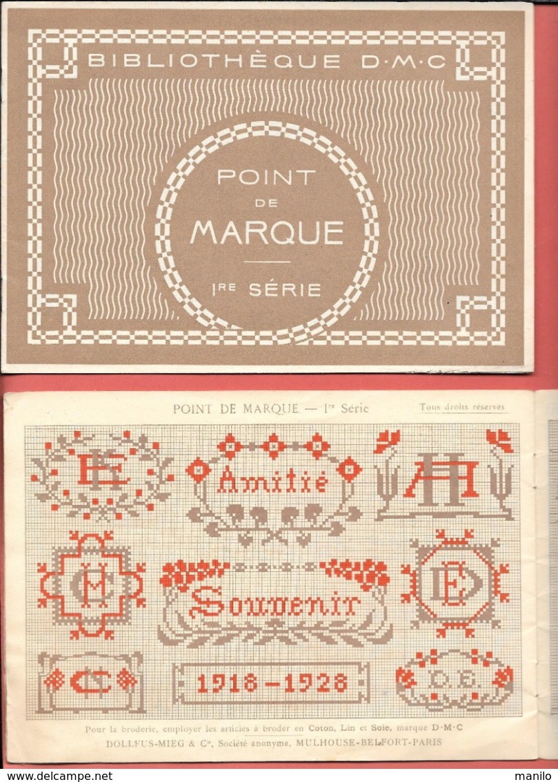 BIBLIO DMC -2 ALBUMS DIFFERENTS- POINT DE MARQUE 1e Série Fev30/Nov32  POINT DE CROIX -Nombreux ALPHABETS,MONOGRAMMES - Patterns