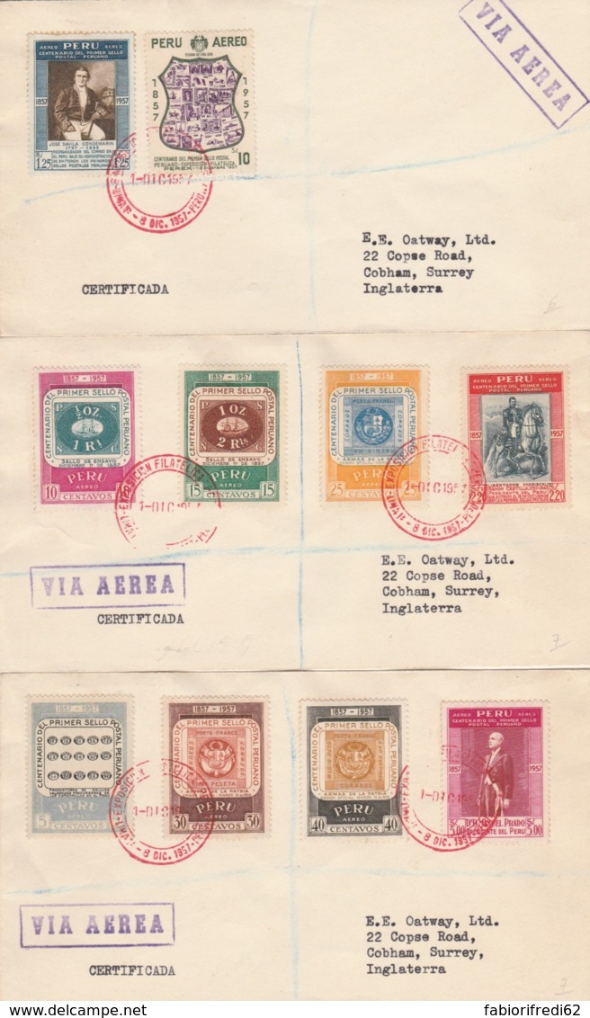 3 LETTERE FDC PERU 1957 (VX51 - Perú