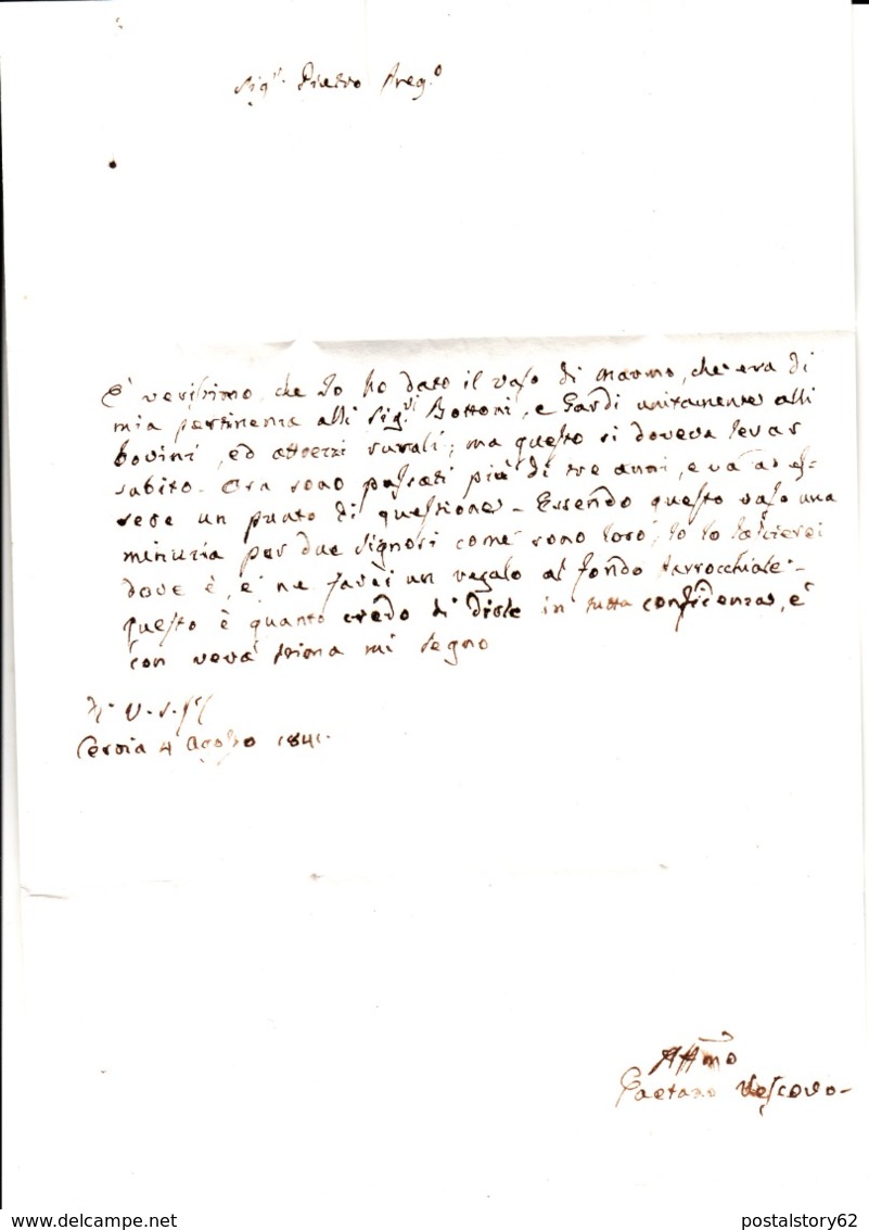 Cervia Per Ferrara, Lettera Con Contenuto Con Firma Autografa Del Vescovo Di Cervia Gaetano Balletti 1841 - ...-1850 Voorfilatelie